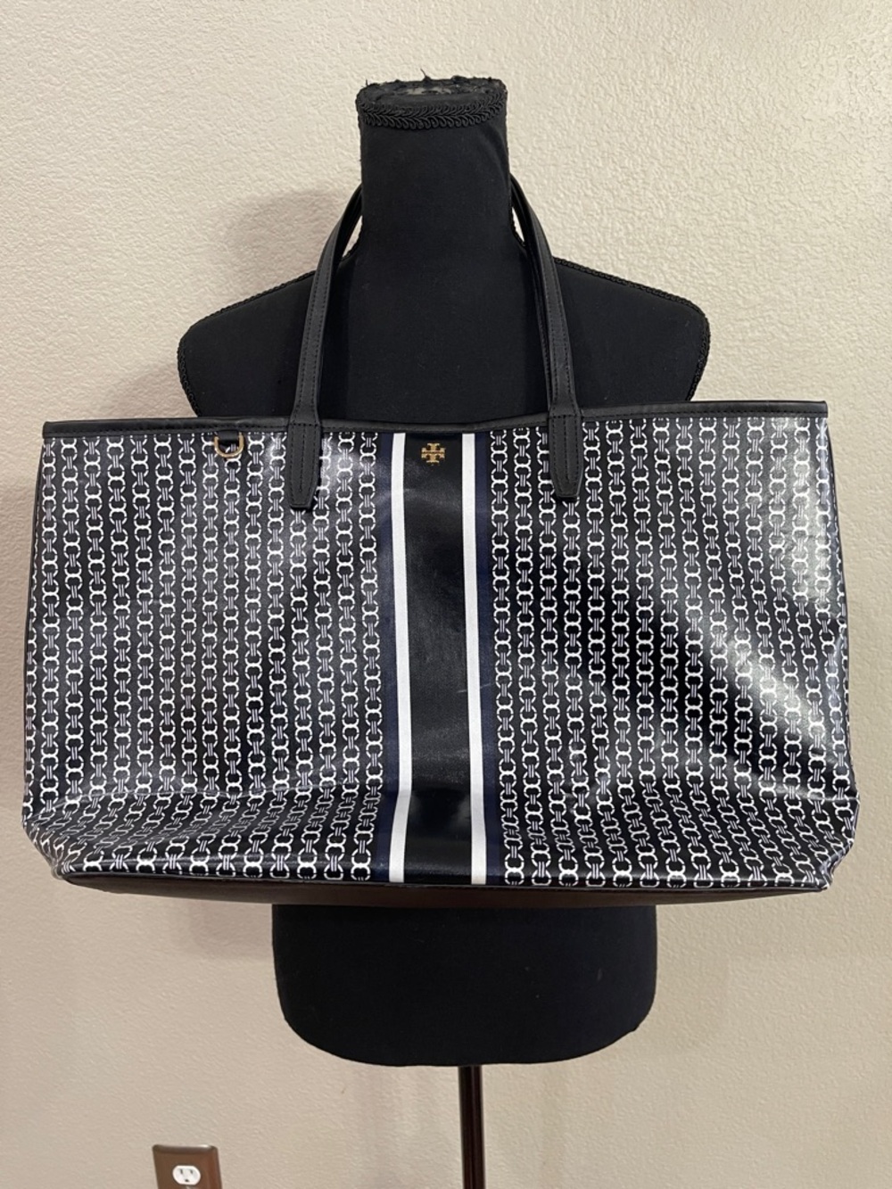 Tory Burch Gemini Link Tote Canvas Leather Large Work Travel Bag Classic Tote